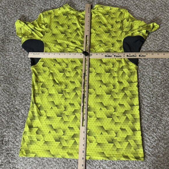 Asics Shirt Mens Large Neon Yellow Geometric Running Short Sleeve Mesh Athletic - Picture 6 of 8